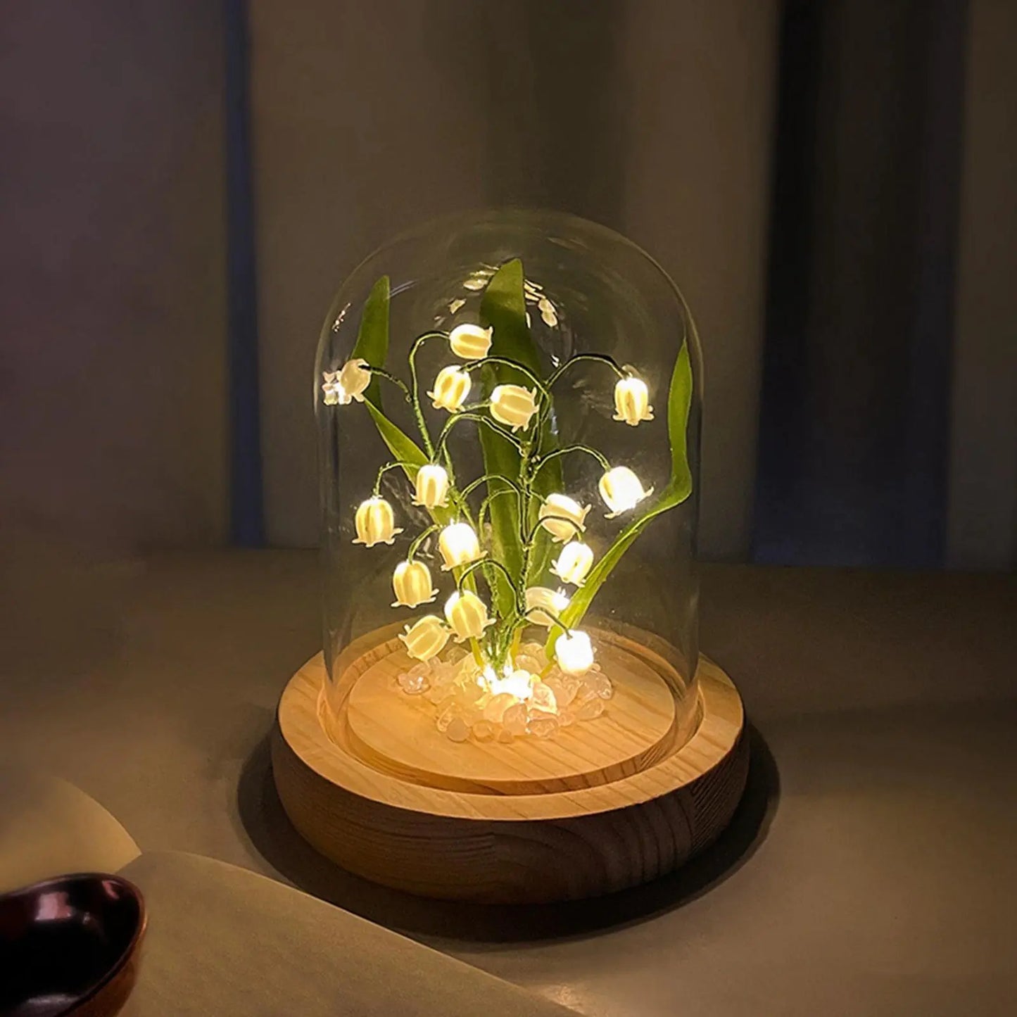 Lily of The Valley Floral Night Light with Glass Dome