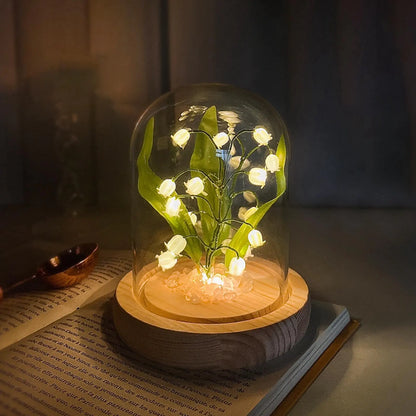 Lily of The Valley Floral Night Light with Glass Dome